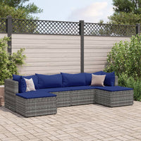 Thumbnail for 6-tlg. Garten-Lounge-Set mit Kissen Grau Poly Rattan