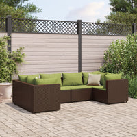 Thumbnail for 6-tlg. Garten-Lounge-Set mit Kissen Braun Poly Rattan