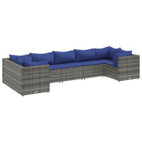Thumbnail for 7-tlg. Garten-Lounge-Set mit Kissen Grau Poly Rattan
