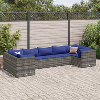 Thumbnail for 7-tlg. Garten-Lounge-Set mit Kissen Grau Poly Rattan
