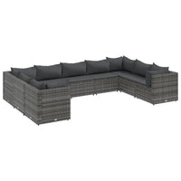 Thumbnail for 9-tlg. Garten-Lounge-Set mit Kissen Grau Poly Rattan