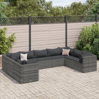 Thumbnail for 9-tlg. Garten-Lounge-Set mit Kissen Grau Poly Rattan