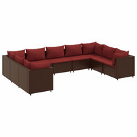 Thumbnail for 9-tlg. Garten-Lounge-Set mit Kissen Braun Poly Rattan