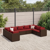 Thumbnail for 9-tlg. Garten-Lounge-Set mit Kissen Braun Poly Rattan