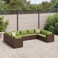 Thumbnail for 9-tlg. Garten-Lounge-Set mit Kissen Braun Poly Rattan