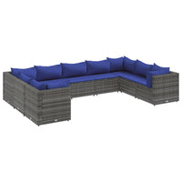 Thumbnail for 9-tlg. Garten-Lounge-Set mit Kissen Grau Poly Rattan