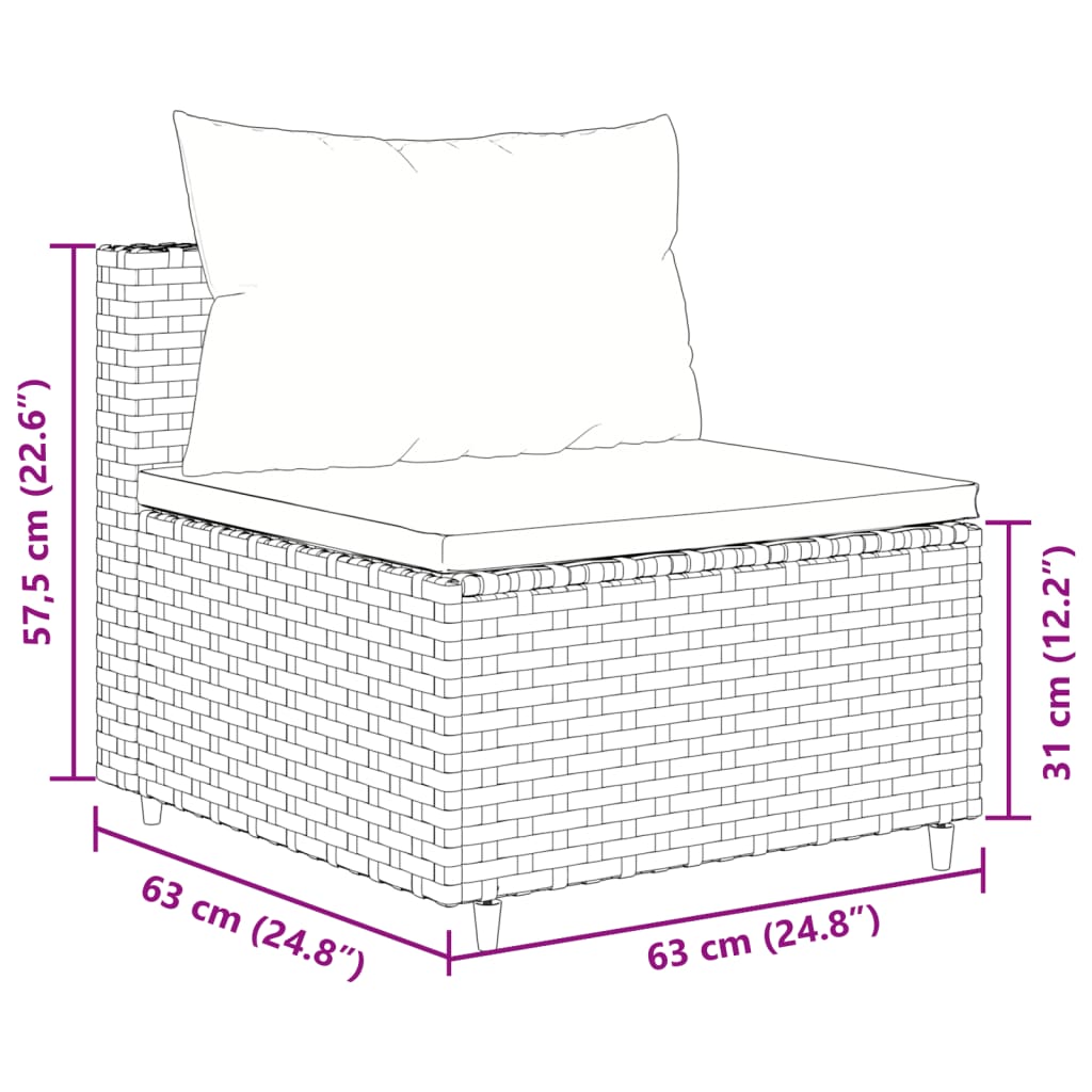 9-tlg. Garten-Lounge-Set mit Kissen Grau Poly Rattan
