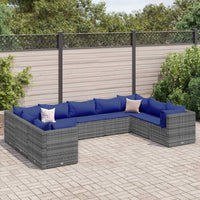 Thumbnail for 9-tlg. Garten-Lounge-Set mit Kissen Grau Poly Rattan