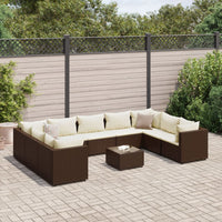 Thumbnail for 10-tlg. Garten-Lounge-Set mit Kissen Braun Poly Rattan