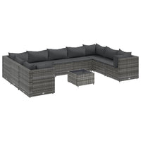 Thumbnail for 10-tlg. Garten-Lounge-Set mit Kissen Grau Poly Rattan