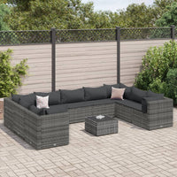 Thumbnail for 10-tlg. Garten-Lounge-Set mit Kissen Grau Poly Rattan