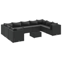 Thumbnail for 10-tlg. Garten-Lounge-Set mit Kissen Schwarz Poly Rattan