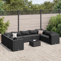 Thumbnail for 10-tlg. Garten-Lounge-Set mit Kissen Schwarz Poly Rattan
