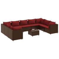 Thumbnail for 10-tlg. Garten-Lounge-Set mit Kissen Braun Poly Rattan