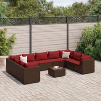 Thumbnail for 10-tlg. Garten-Lounge-Set mit Kissen Braun Poly Rattan