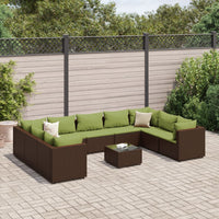 Thumbnail for 10-tlg. Garten-Lounge-Set mit Kissen Braun Poly Rattan