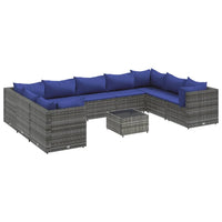 Thumbnail for 10-tlg. Garten-Lounge-Set mit Kissen Grau Poly Rattan