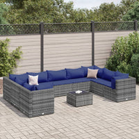 Thumbnail for 10-tlg. Garten-Lounge-Set mit Kissen Grau Poly Rattan