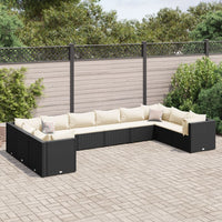 Thumbnail for 10-tlg. Garten-Lounge-Set mit Kissen Schwarz Poly Rattan