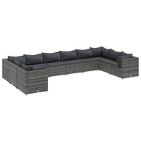 Thumbnail for 10-tlg. Garten-Lounge-Set mit Kissen Grau Poly Rattan