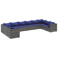 Thumbnail for 10-tlg. Garten-Lounge-Set mit Kissen Grau Poly Rattan
