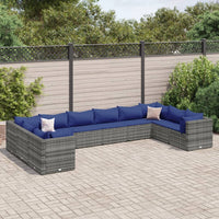 Thumbnail for 10-tlg. Garten-Lounge-Set mit Kissen Grau Poly Rattan