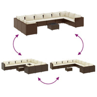 Thumbnail for 11-tlg. Garten-Lounge-Set mit Kissen Braun Poly Rattan