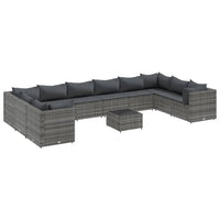 Thumbnail for 11-tlg. Garten-Lounge-Set mit Kissen Grau Poly Rattan