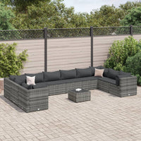 Thumbnail for 11-tlg. Garten-Lounge-Set mit Kissen Grau Poly Rattan