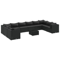 Thumbnail for 11-tlg. Garten-Lounge-Set mit Kissen Schwarz Poly Rattan