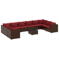 Thumbnail for 11-tlg. Garten-Lounge-Set mit Kissen Braun Poly Rattan