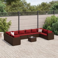Thumbnail for 11-tlg. Garten-Lounge-Set mit Kissen Braun Poly Rattan