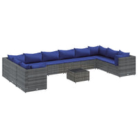 Thumbnail for 11-tlg. Garten-Lounge-Set mit Kissen Grau Poly Rattan