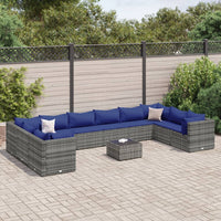Thumbnail for 11-tlg. Garten-Lounge-Set mit Kissen Grau Poly Rattan