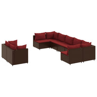 Thumbnail for 9-tlg. Garten-Sofagarnitur mit Kissen Braun Poly Rattan