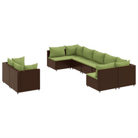 Thumbnail for 9-tlg. Garten-Sofagarnitur mit Kissen Braun Poly Rattan