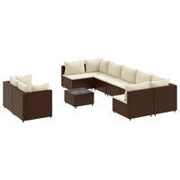 Thumbnail for 10-tlg. Garten-Sofagarnitur mit Kissen Braun Poly Rattan