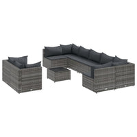 Thumbnail for 10-tlg. Garten-Sofagarnitur mit Kissen Grau Poly Rattan