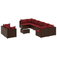 Thumbnail for 10-tlg. Garten-Sofagarnitur mit Kissen Braun Poly Rattan
