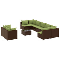 Thumbnail for 10-tlg. Garten-Sofagarnitur mit Kissen Braun Poly Rattan