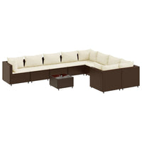 Thumbnail for 10-tlg. Garten-Sofagarnitur mit Kissen Braun Poly Rattan
