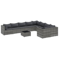 Thumbnail for 10-tlg. Garten-Sofagarnitur mit Kissen Grau Poly Rattan
