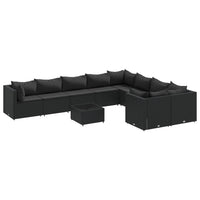 Thumbnail for 10-tlg. Garten-Sofagarnitur mit Kissen Schwarz Poly Rattan