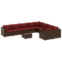 Thumbnail for 10-tlg. Garten-Sofagarnitur mit Kissen Braun Poly Rattan