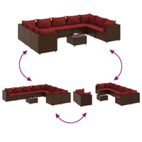 Thumbnail for 10-tlg. Garten-Sofagarnitur mit Kissen Braun Poly Rattan