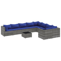 Thumbnail for 10-tlg. Garten-Sofagarnitur mit Kissen Grau Poly Rattan