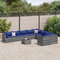 Thumbnail for 10-tlg. Garten-Sofagarnitur mit Kissen Grau Poly Rattan