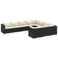 Thumbnail for 10-tlg. Garten-Sofagarnitur mit Kissen Schwarz Poly Rattan