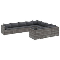 Thumbnail for 10-tlg. Garten-Sofagarnitur mit Kissen Grau Poly Rattan