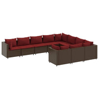Thumbnail for 10-tlg. Garten-Sofagarnitur mit Kissen Braun Poly Rattan